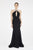 Saboroma - 4332 Striped Halter Trumpet Dress In Black
