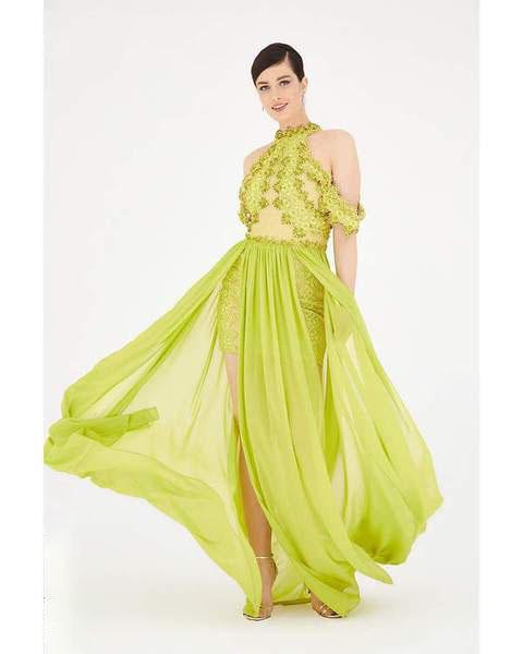 Saboroma - 4351 Applique Halter A-line Gown In Green