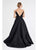 Saboroma - 4586 Deep V-neck Pleated Ballgown In Black