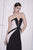 Saboroma - 4121 Two Tone Deep V-neck Sheath Dress In Black and Neutral