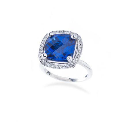 Sapphire and Diamond Halo Engagement Ring