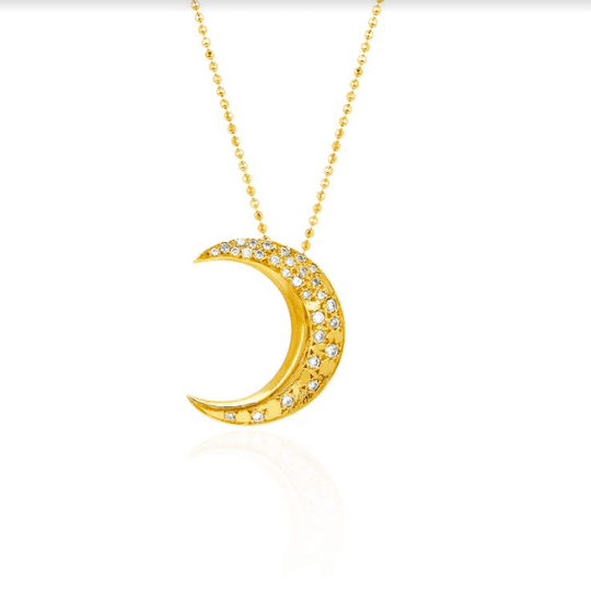 Logan Hollowell - Pavé Crescent Moon Pendant in Yellow Gold