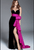 60319 Ruffled Sash Accented High Slit Velvet Gown