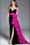 60319 Ruffled Sash Accented High Slit Velvet Gown
