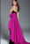 60319 Ruffled Sash Accented High Slit Velvet Gown
