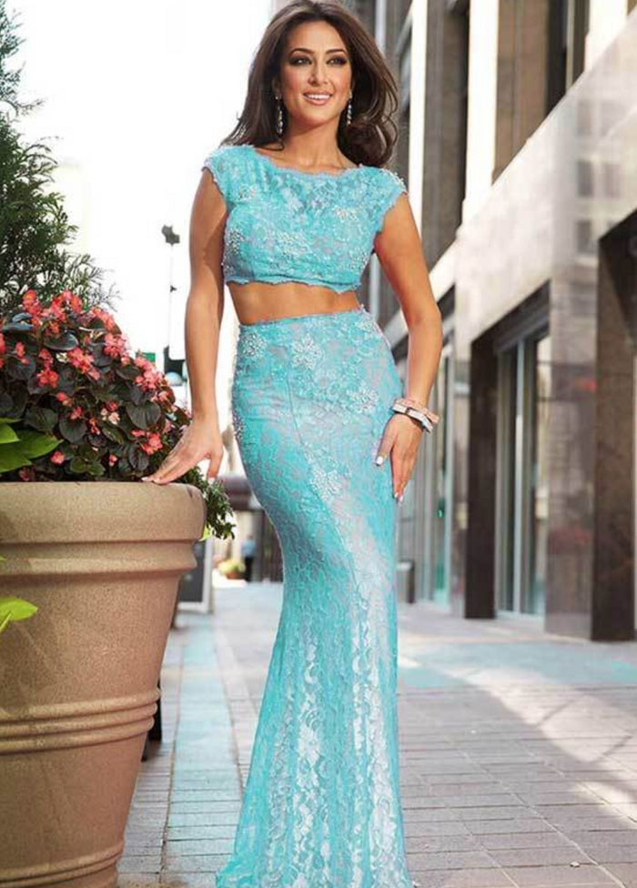 Two-Piece Floral Beaded Cap Sleeve Bateau Neck Sheath Dress 24241