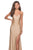La Femme - 28206 Long Crisscross Strapped High Slit Sheath Gown In Neutral and Gold