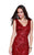 Shail K - 12130 Aztec Pattern Studded V-Neck Prom Dress In Red