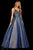 Sherri Hill - 52364 Metallic Crisscross Back Long A Line Dress In Blue and Silver