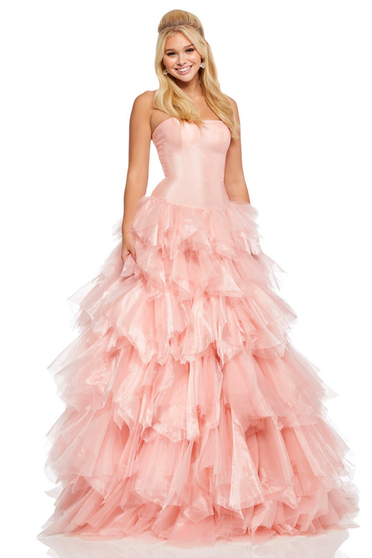 Sherri Hill - 52417 Tiered Tulle Skirt A-line Gown In Pink