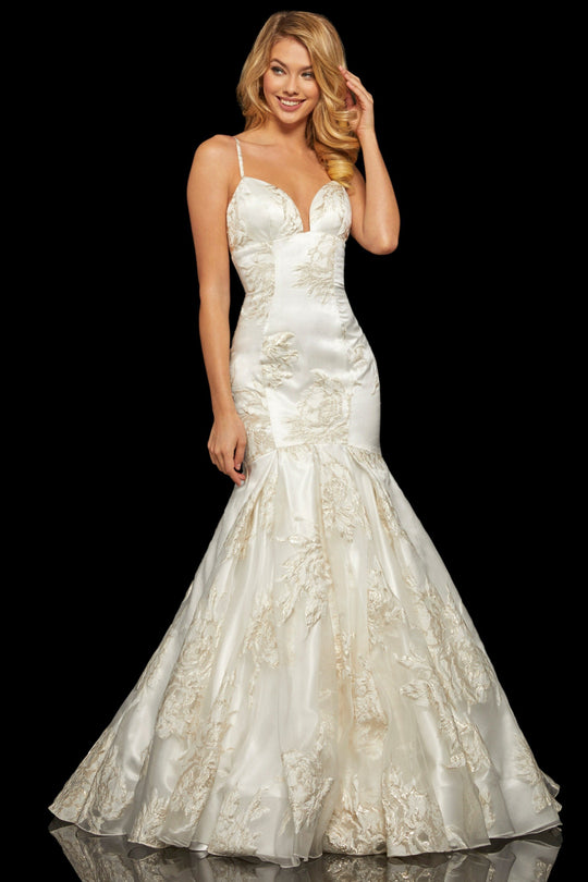 Sherri Hill - 52951 Sweetheart Neckline Fitted Mermaid Dress In White and Gold