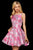 Sherri Hill - 53021 Floral Print Short Taffeta Pleated A-line Dress In Pink and Print