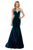 Sherri Hill - 53137 Deep V-neck Velvet Mermaid Dress With Train In Green