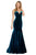 Sherri Hill - 53137 Deep V-neck Velvet Mermaid Dress With Train In Green