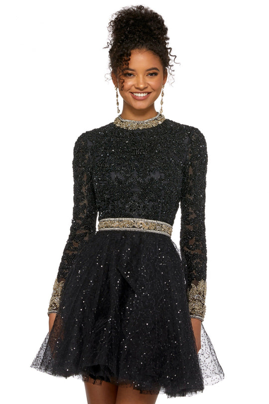 Sherri Hill - 53144 High Neck Beaded Short Dress In Black