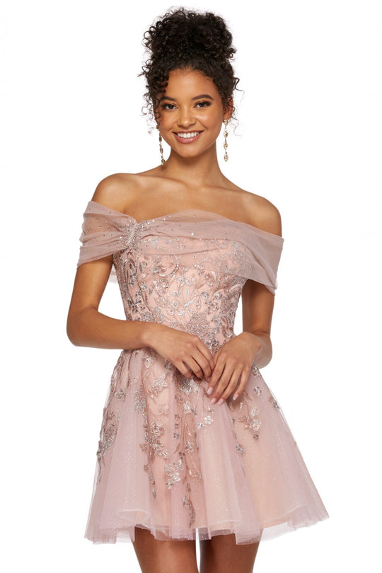 Sherri Hill - 53164 Off-Shoulder Short Dress In Pink
