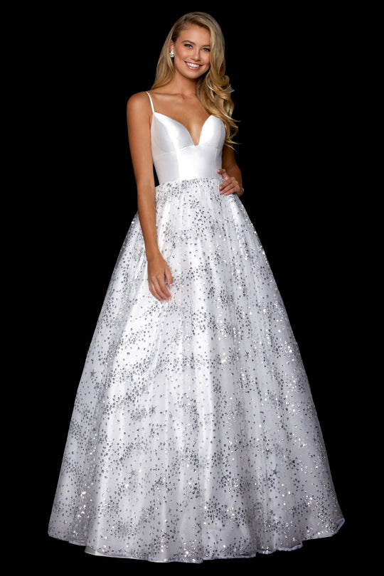 Sherri Hill - 53177 Embellished Deep V-neck Mikado Ballgown In White