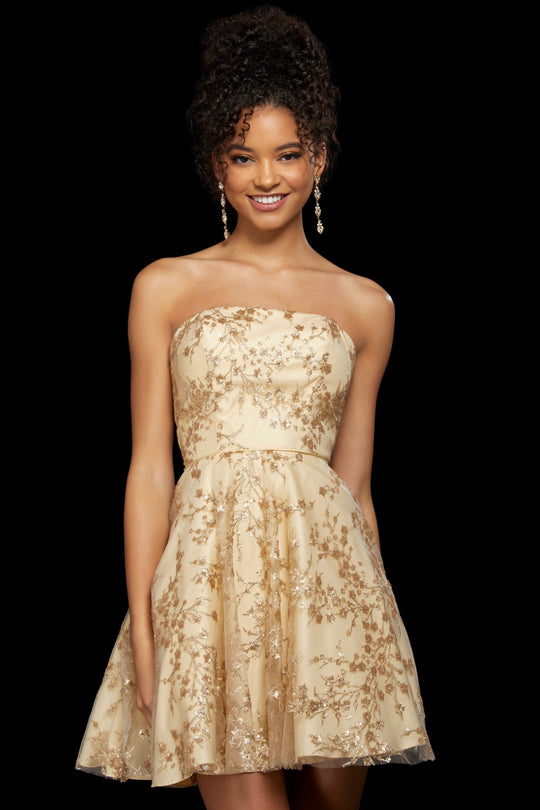 Sherri Hill - 53181 Straight Across Short Dress In Gold