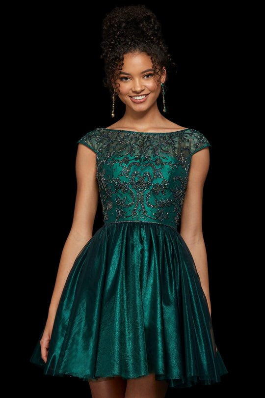 Sherri Hill - 53206 Cap Sleeves Short Dress In Green