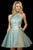 Sherri Hill - 53254 Short Beaded Jacquard Tulle A-line Dress In Blue and Gold