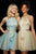 Sherri Hill - 53254 Short Beaded Jacquard Tulle A-line Dress In Blue and Gold