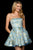 Sherri Hill - 53255 Short Strapless Jacquard A-line Dress In Blue and Gold