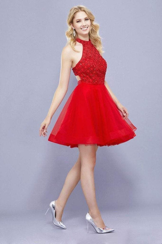 Nox Anabel - Illusion High Halter A-line Cocktail Dress 6316 in Red