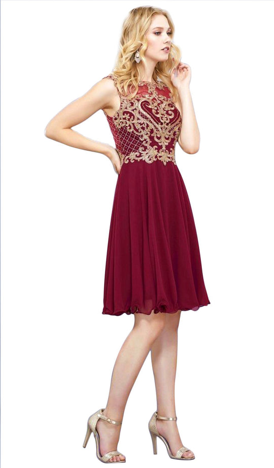 Illusion Gilded Lace Festooned A-Line Gown