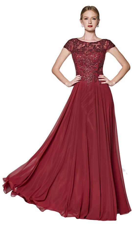 Cinderella Divine - CD0126 Beaded A-Line Evening Dress In Red