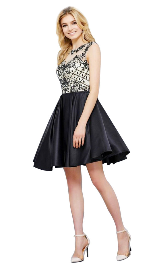 Sleeveless Illusion Adorned Cocktail Dress