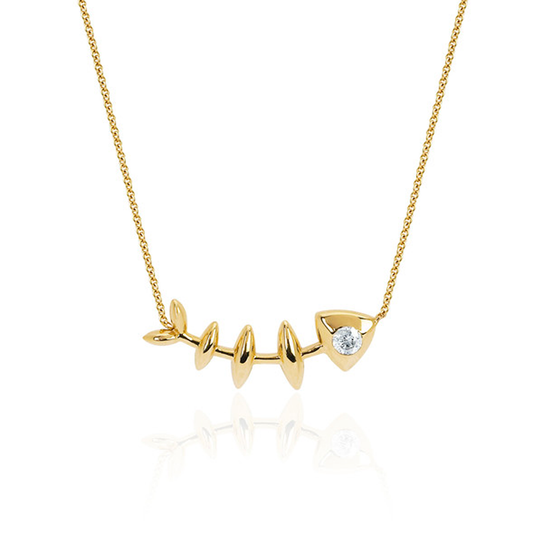 Single Diamond Fishbone Necklace