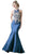 Metallic Lace Adorned High Neck Mermaid Evening Gown