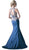 Cinderella Divine - Metallic Lace Adorned High Neck Mermaid Evening Gown