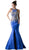 Cinderella Divine - Metallic Lace Adorned High Neck Mermaid Evening Gown