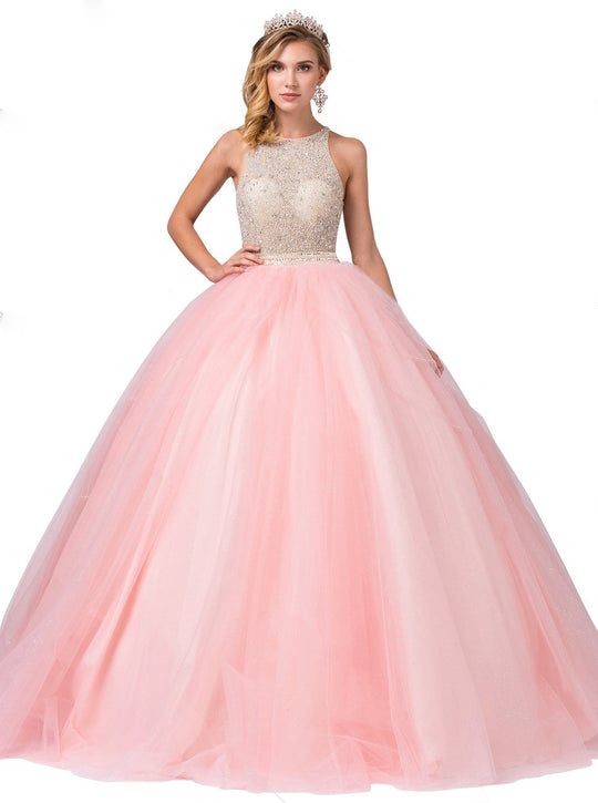 Dancing Queen - 1350 Jewel Studded Illusion Bodice Ballgown In Pink