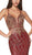Cinderella Divine - ML934 Glitter Lace Deep V-neck Mermaid Dress In Red