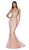 Cinderella Divine - ML934 Glitter Lace Deep V-neck Mermaid Dress In Pink and Gold