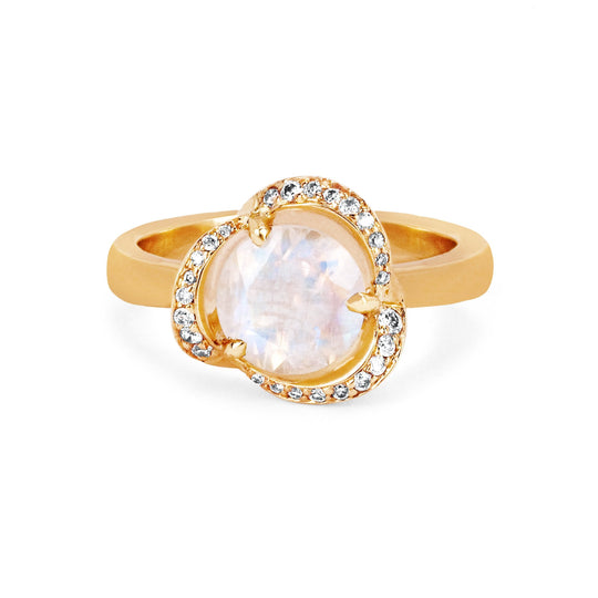 Moonstone Lotus Ring with Diamonds Small