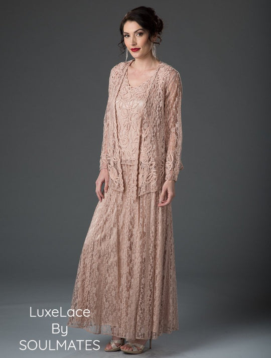 1602 Embroidered Circle Skirt Three Piece Gown