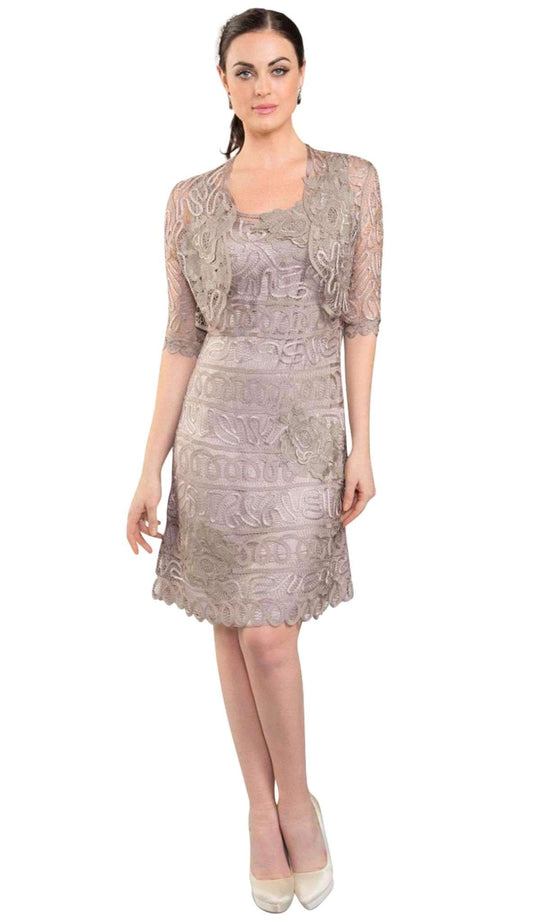 Soulmates - D7186 Rose Handmade Two-Piece Short Dress and Jacket