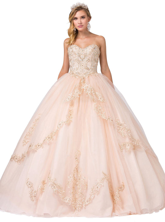 Dancing Queen - 1382 Strapless Embellished Sweetheart Ballgown In Neutral