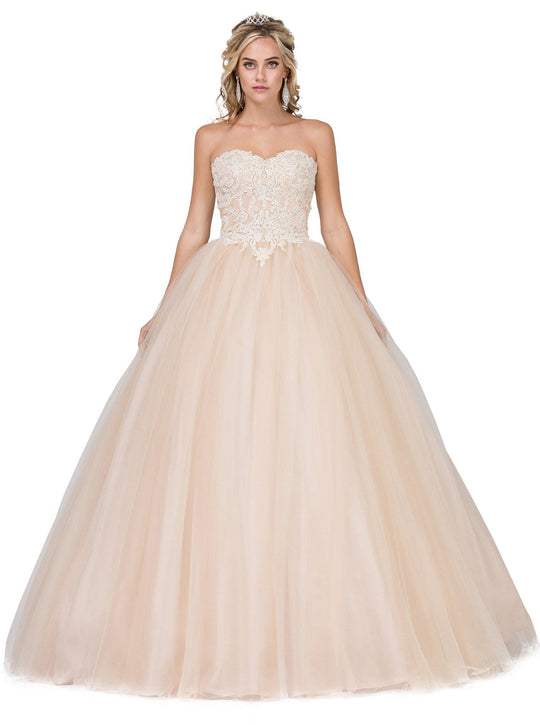 Dancing Queen - 1323 Beaded Embroidered Quinceanera Dress In Neutral