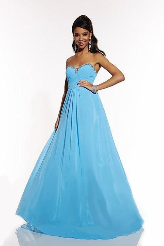 Studio 17 - Strapless Rhinestone Edge Sweetheart Chiffon Long Gown 12538 In Blue