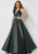 Studio 17 - 12684 Beaded Deep V-neck Shimmer Satin A-line Dress In Green