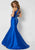 Studio 17 - 12687 Embellished Floral Lace Mikado Trumpet Dress In Blue