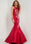 Studio 17 - 12687 Embellished Floral Lace Mikado Trumpet Dress In Red