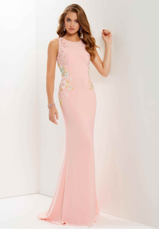 Studio 17 - 12691 Multi-Colored Floral Lace Jersey Sheath Dress In Pink and Multi-Color