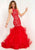Studio 17 - 12702 Beaded Lace Halter Tulle Mermaid Gown In Red