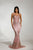 Tinaholy Couture - T1843 Glittering V-neck Mermaid Dress With Train In Pink