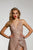 Tinaholy Couture - T1844 Embellished Deep V-neck Dress With Train In Pink